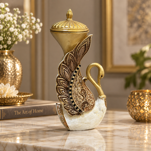 Imperial Swan & Peacock Decorative Covered Jar