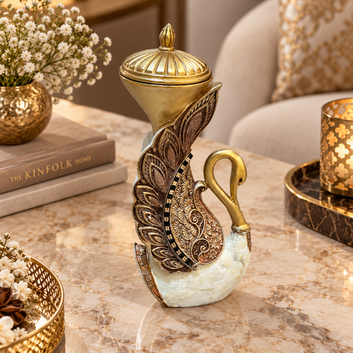 Imperial Swan & Peacock Decorative Covered Jar