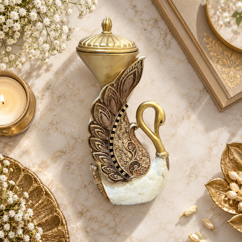 Imperial Swan & Peacock Decorative Covered Jar