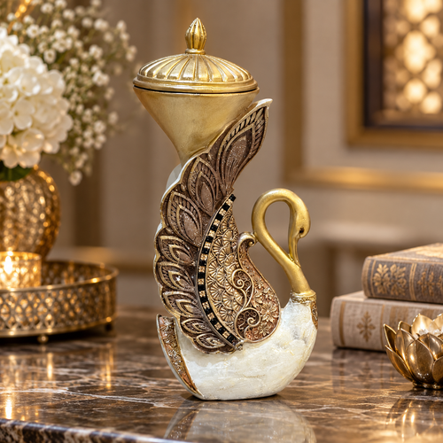 Imperial Swan & Peacock Decorative Covered Jar