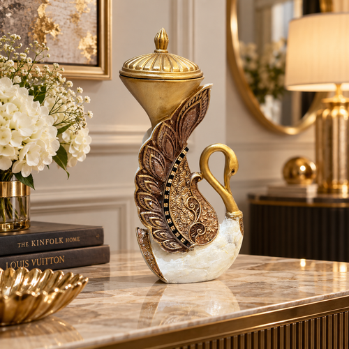 Imperial Swan & Peacock Decorative Covered Jar