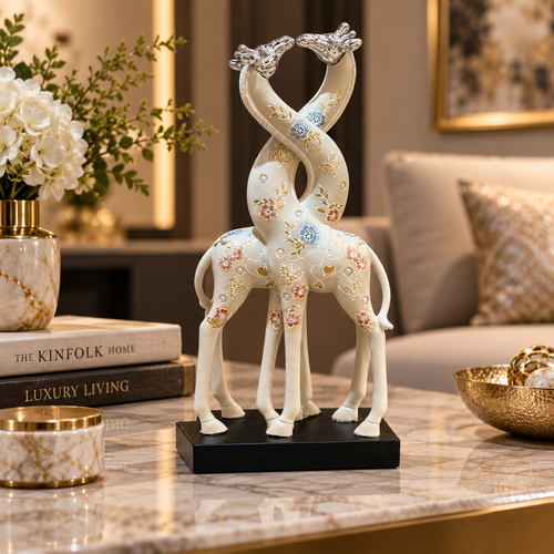 Enchanted Intertwined Giraffe Couple Sculpture