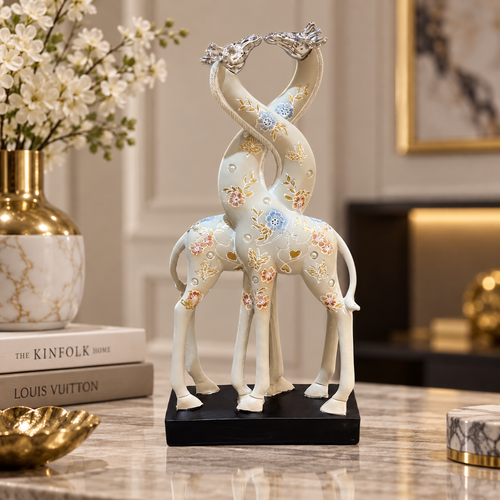 Enchanted Intertwined Giraffe Couple Sculpture