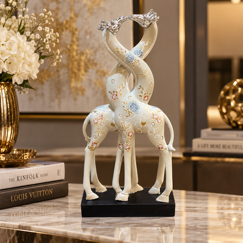 Enchanted Intertwined Giraffe Couple Sculpture