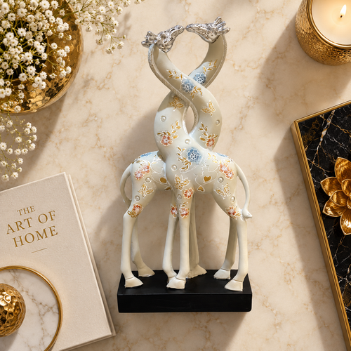 Enchanted Intertwined Giraffe Couple Sculpture