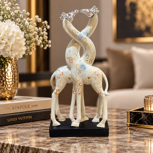 Enchanted Intertwined Giraffe Couple Sculpture