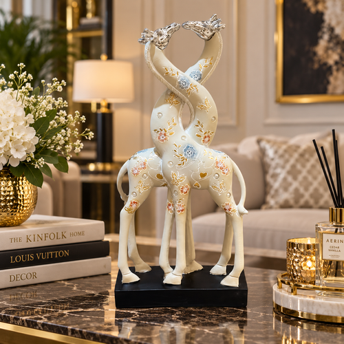 Enchanted Intertwined Giraffe Couple Sculpture