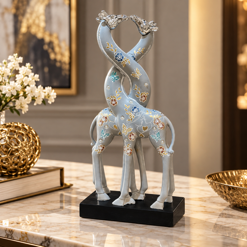 Grey Intertwined Giraffe Line Art Figurine