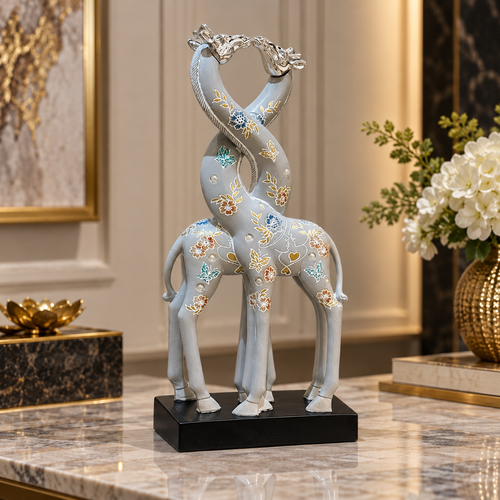 Grey Intertwined Giraffe Line Art Figurine