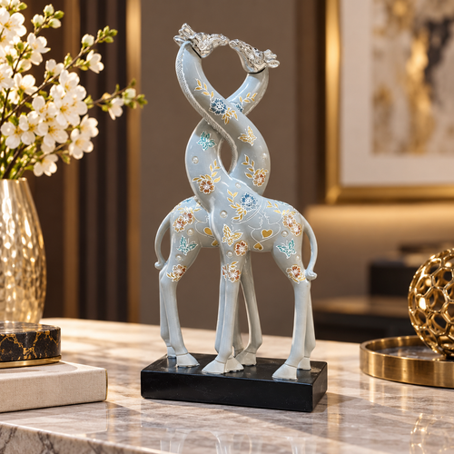 Grey Intertwined Giraffe Line Art Figurine