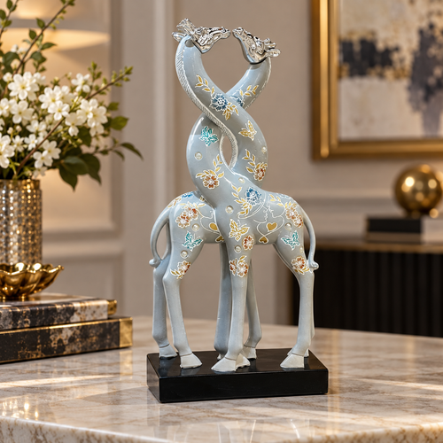 Grey Intertwined Giraffe Line Art Figurine