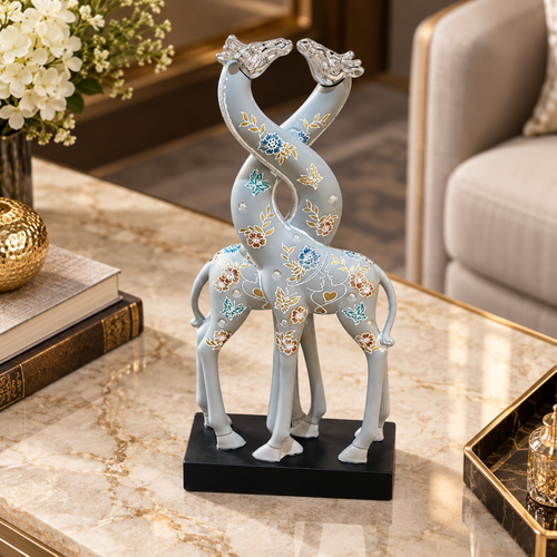 Grey Intertwined Giraffe Line Art Figurine