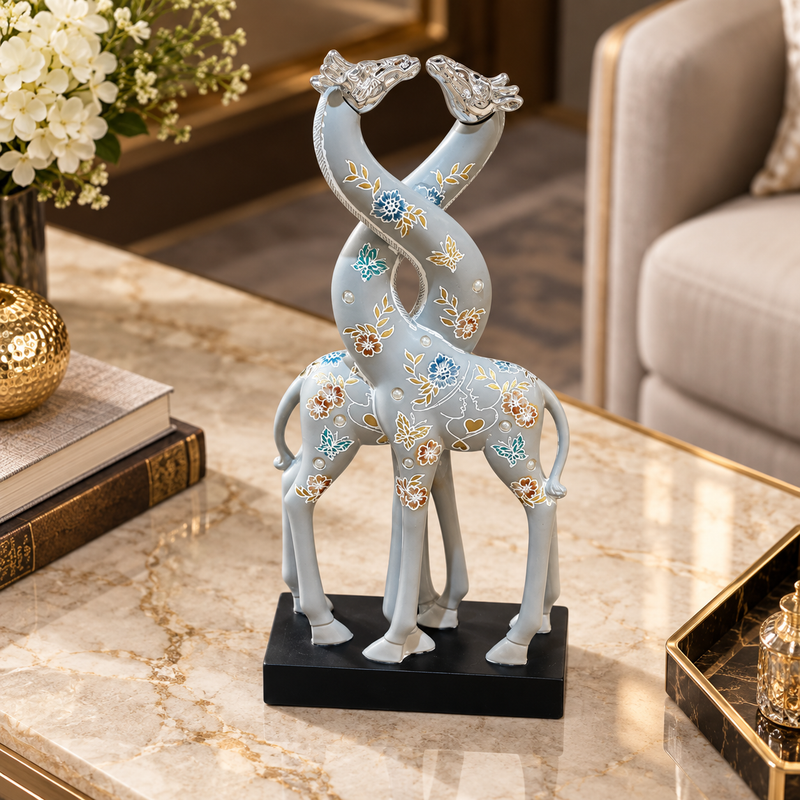 Grey Intertwined Giraffe Line Art Figurine