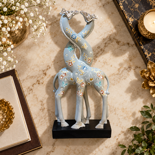 Grey Intertwined Giraffe Line Art Figurine