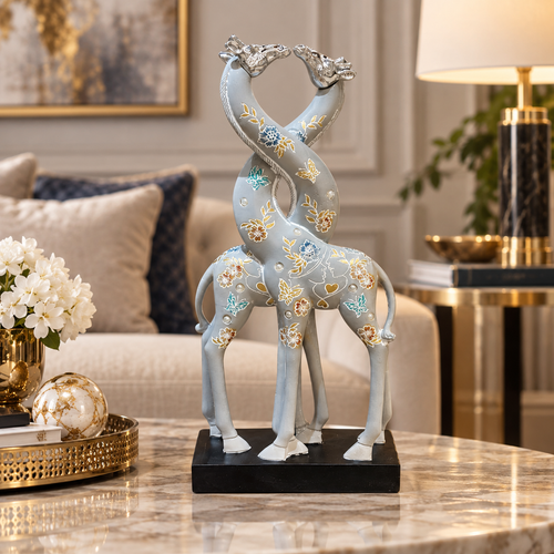 Grey Intertwined Giraffe Line Art Figurine