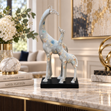 Grey Mother & Calf Giraffe Line Art Showpiece