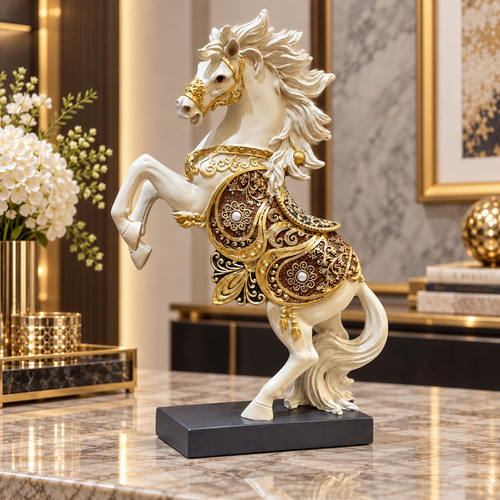 Elegant Ornate Rearing Stallion Figurine