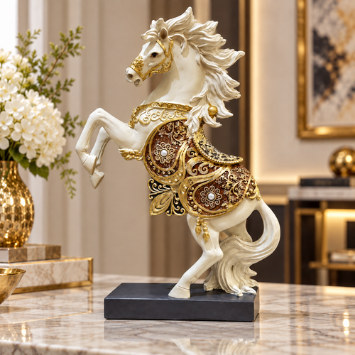 Elegant Ornate Rearing Stallion Figurine