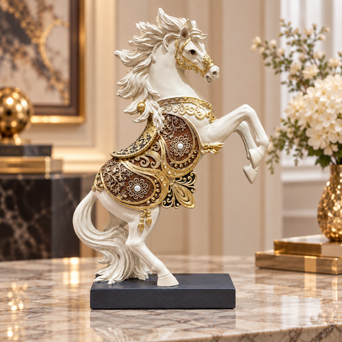 Elegant Ornate Rearing Stallion Figurine