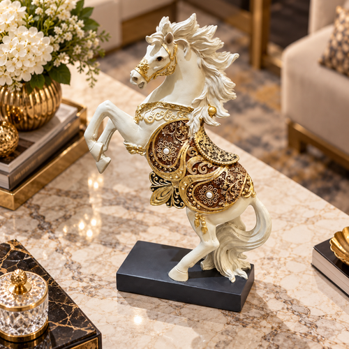 Elegant Ornate Rearing Stallion Figurine