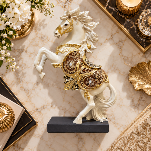 Elegant Ornate Rearing Stallion Figurine
