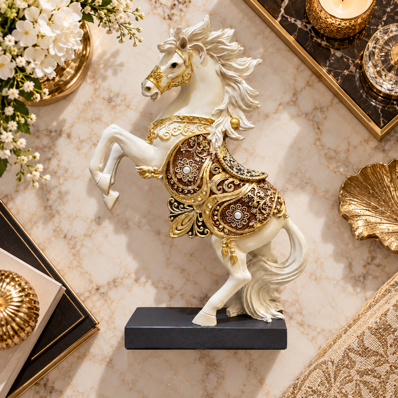 Elegant Ornate Rearing Stallion Figurine