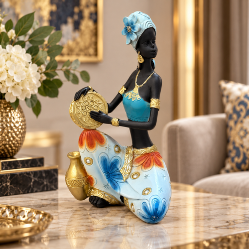 Turquoise Tribal Drummer Woman Showpiece