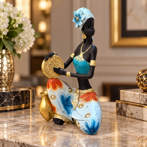 Turquoise Tribal Drummer Woman Showpiece
