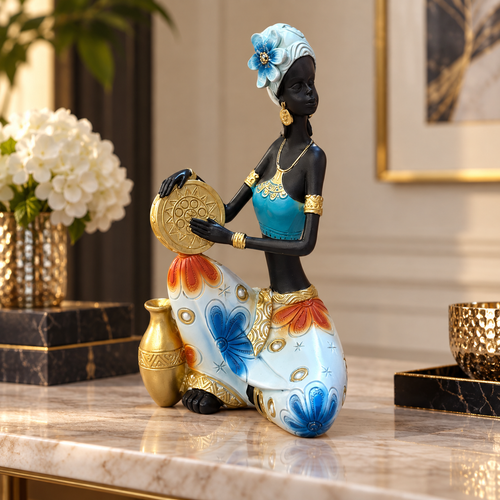 Turquoise Tribal Drummer Woman Showpiece