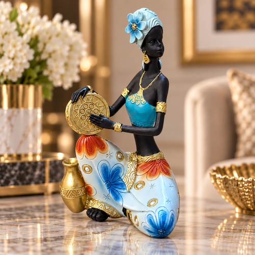 Turquoise Tribal Drummer Woman Showpiece