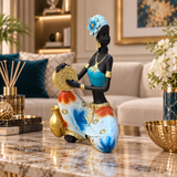 Turquoise Tribal Drummer Woman Showpiece