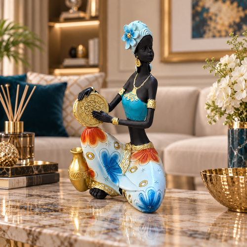 Turquoise Tribal Drummer Woman Showpiece