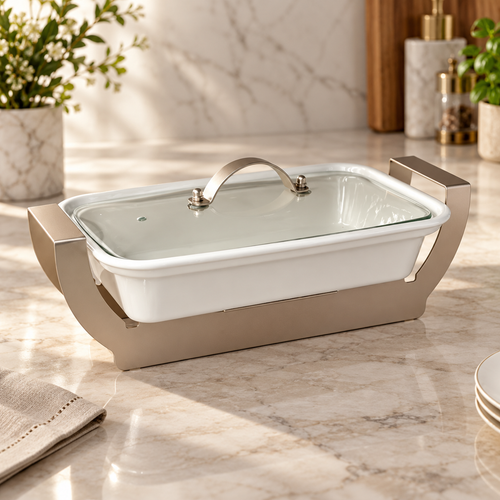 Luxury Rectangular Ceramic Casserole with Stand