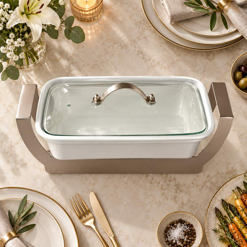 Luxury Rectangular Ceramic Casserole with Stand
