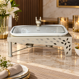 Modern Rectangular Ceramic Casserole With Metal Stand