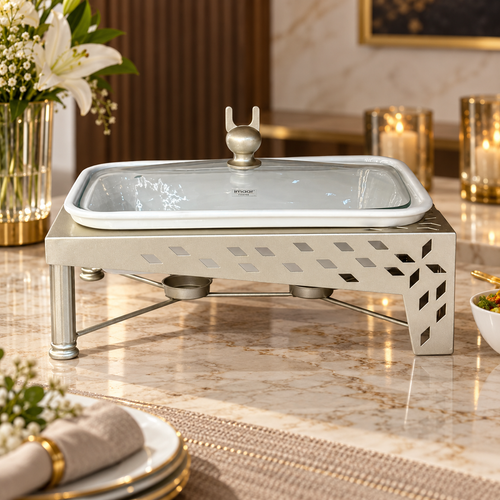Modern Rectangular Ceramic Casserole With Metal Stand