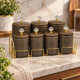 Elegant Brown Kitchen Canister with Gold Rack 8 piece