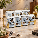 Elegant Botanical Kitchen Canister Set with Rack 8 Piece