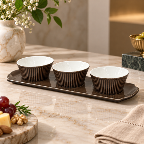 Elegant Green Bowl Set with Serving Platter 4 Piece