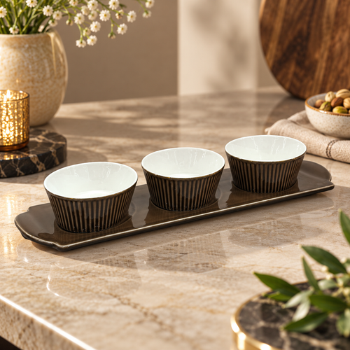 Elegant Green Bowl Set with Serving Platter 4 Piece