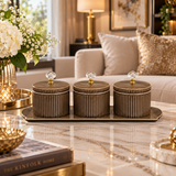 Elegant Ribbed Dry Fruit & Spice Jars with Crystal Knobs 4 Piece