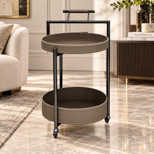 Modern 2 Layer Leatherette Serving Trolley Taupe Grey