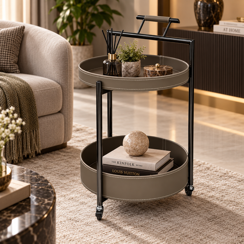 Modern 2 Layer Leatherette Serving Trolley Taupe Grey