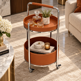 Modern 2 Layer Leatherette Serving Trolley Cognac Brown