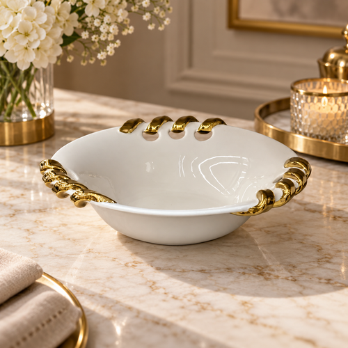 Luxury Gold Braided White Centerpiece Bowl