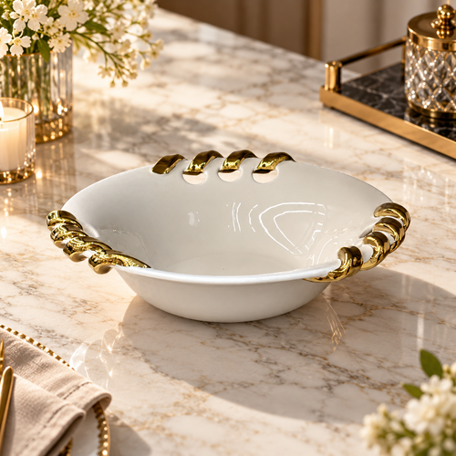 Luxury Gold Braided White Centerpiece Bowl