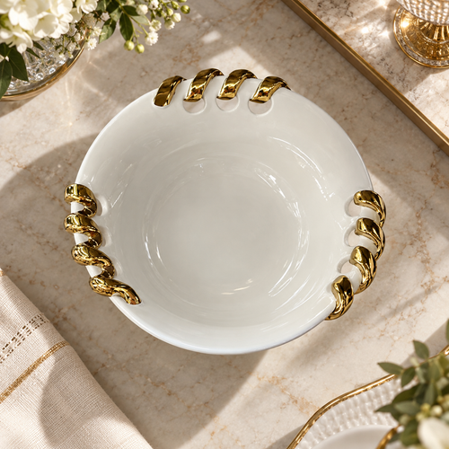 Luxury Gold Braided White Centerpiece Bowl