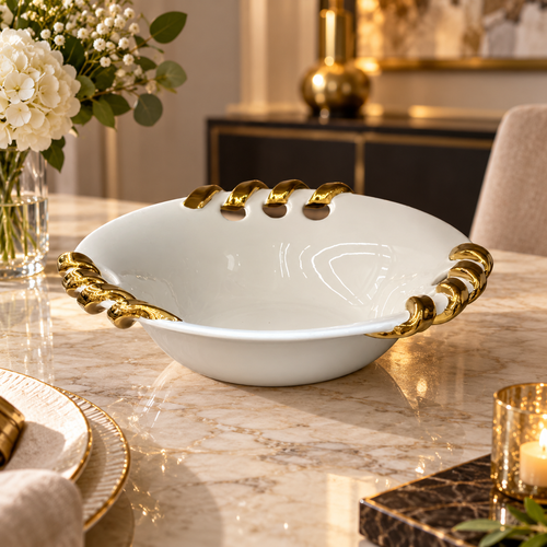 Luxury Gold Braided White Centerpiece Bowl