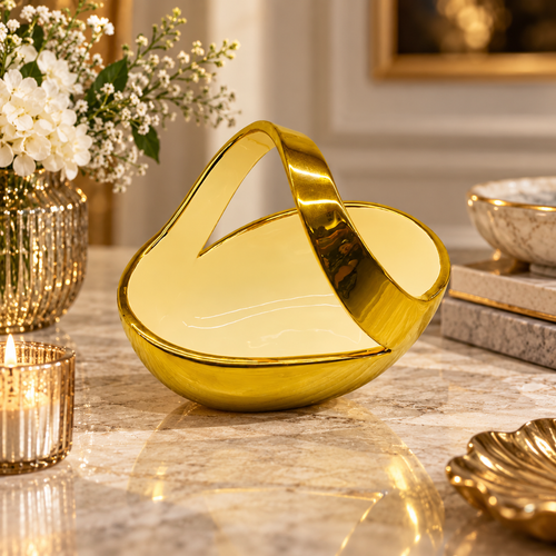 Elegant Gold Rim Sculptural Basket Bowl