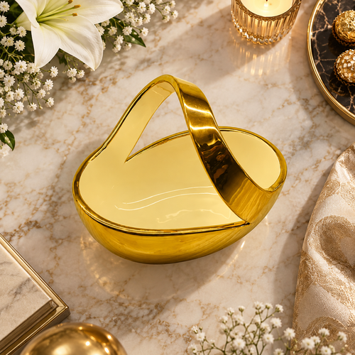 Elegant Gold Rim Sculptural Basket Bowl